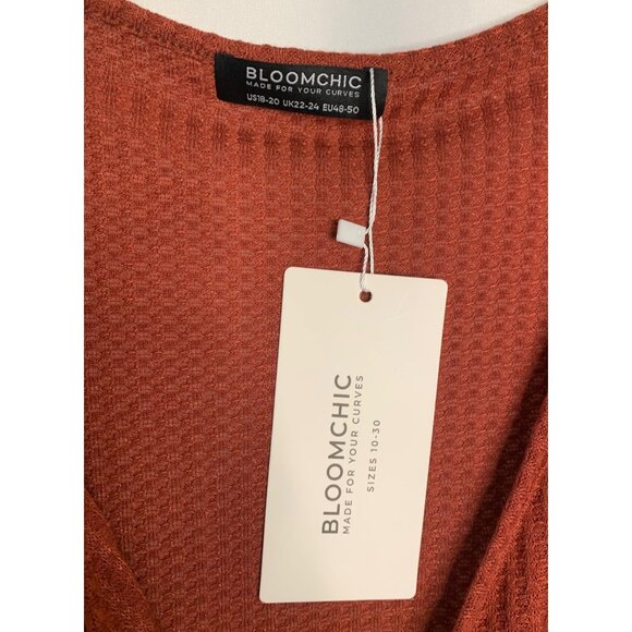 BLOOMCHIC Rust Orange Waffle Knit Flutter Sleeve Peplum Knit Top NWT Size 18-20 - Picture 5 of 9